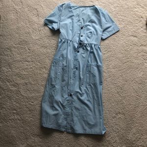 Button up dress, blue with pockets